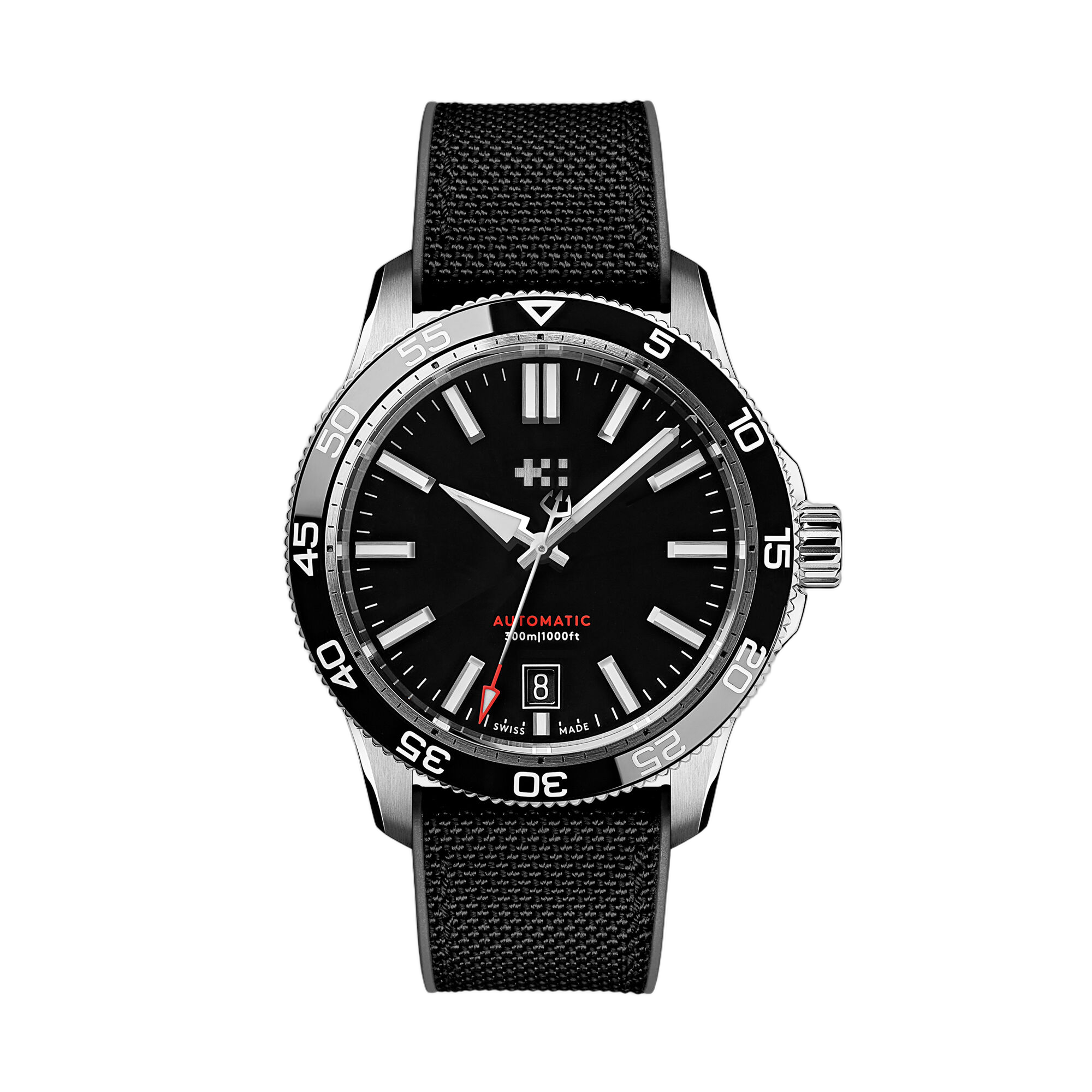 Christopher Ward C60 Trident Pro 300 on black hybrid rubber strap