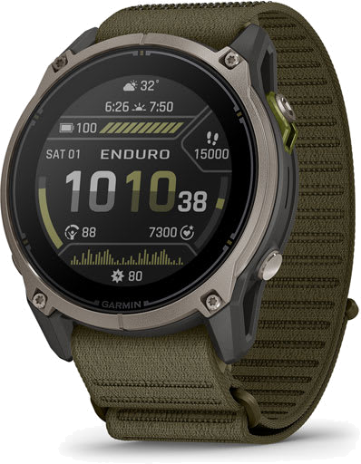 Garmin Enduro 4 GPS watch on ComfortFit fabric band