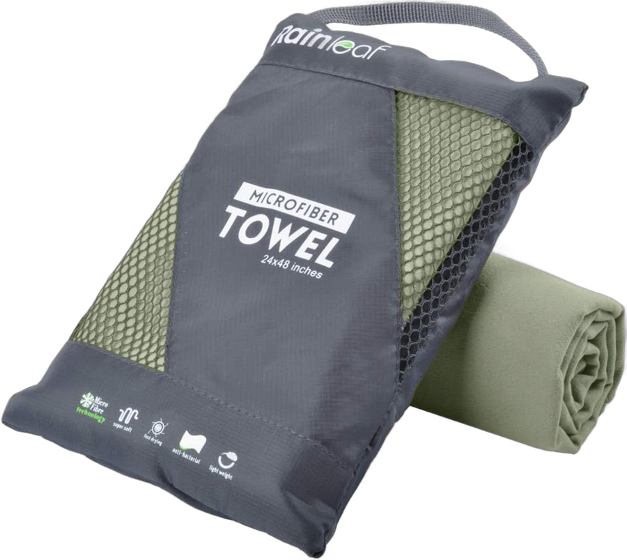 Rainleaf microfiber quick dry towel army green with carry bag