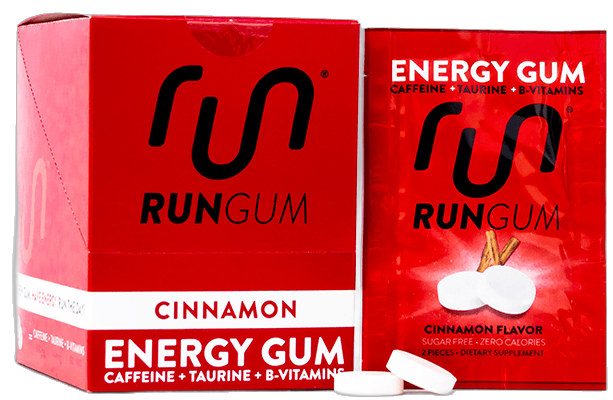 Run Gum Cinnamon caffeinated energy gum box and pack