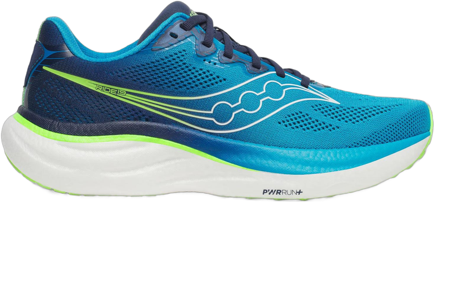 Saucony Ride 19 men’s running shoe Cobalt/Slime lateral view
